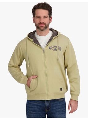 Billabong Men's Light Olive Sherpa-Lined Zip Hoodie NWOT
